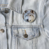 Gray Wolf Face Ronde Button 5,7 Cm (In situ)