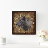 Gray Wolf Face Wildlife-Supporter Art Clock Vierkante Klok (Huis)