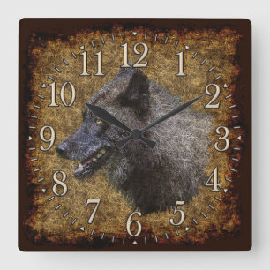Gray Wolf Face Wildlife-Supporter Art Clock Vierkante Klok