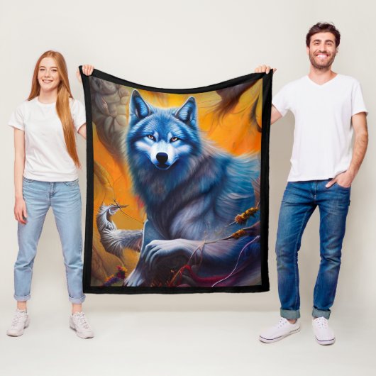 Gray Wolf Fleece Blanket (In situ)