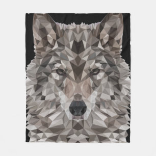 Gray Wolf Geometric Portret Fleece Deken