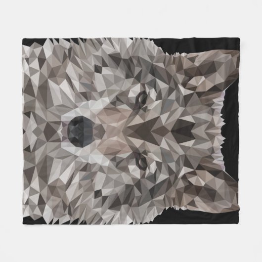 Gray Wolf Geometric Portret Fleece Deken (Voorkant (Horizontaal))