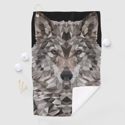 Gray Wolf Geometric Portret Golfhanddoek (Insitu)