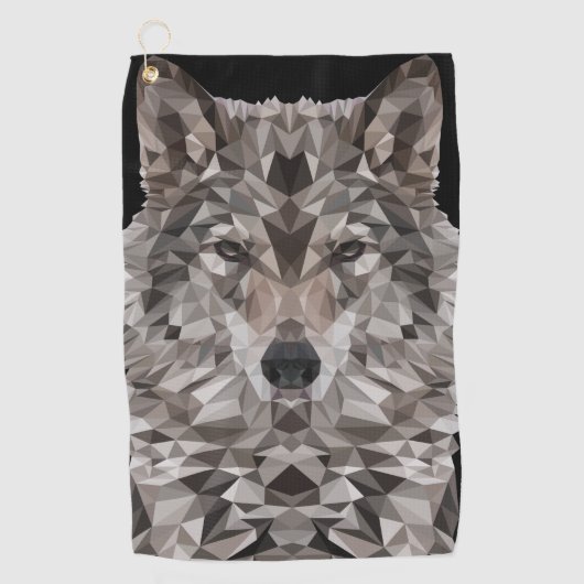 Gray Wolf Geometric Portret Golfhanddoek (Voorkant)