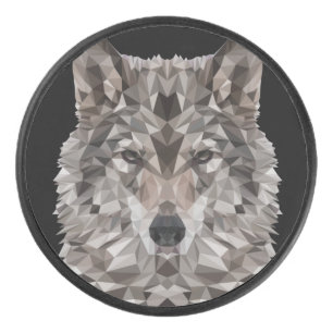 Gray Wolf Geometric Portret Hockey Puck