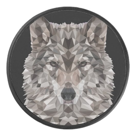 Gray Wolf Geometric Portret Hockey Puck (Voorkant)