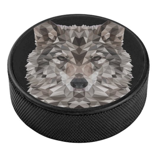 Gray Wolf Geometric Portret Hockey Puck (3/4)