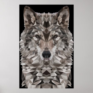 Gray Wolf Geometric Portret Poster
