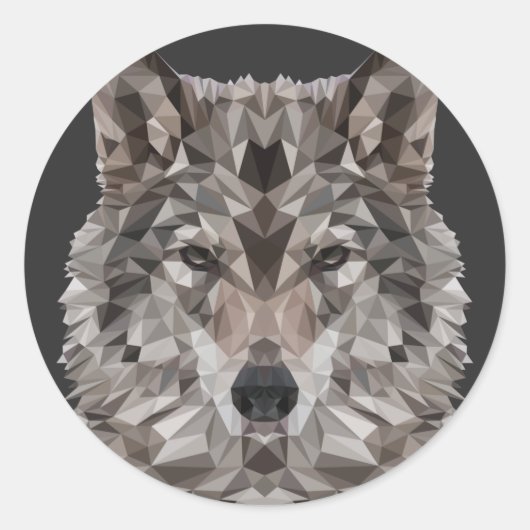 Gray Wolf Geometric Portret Ronde Sticker (Voorkant)