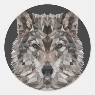 Gray Wolf Geometric Portret Ronde Sticker