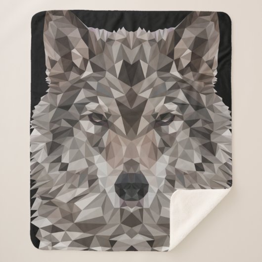 Gray Wolf Geometric Portret Sherpa Deken (Voorkant)