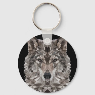 Gray Wolf Geometric Portret Sleutelhanger