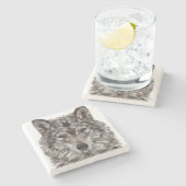 Gray Wolf Geometric Portret Stenen Onderzetter (Zijkant)