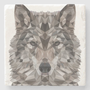 Gray Wolf Geometric Portret Stenen Onderzetter