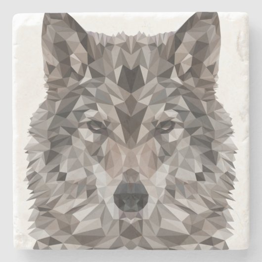 Gray Wolf Geometric Portret Stenen Onderzetter (Voorkant)