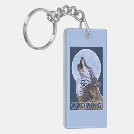 Gray Wolf Howling Wyoming Sleutelhanger (Voorkant Links)