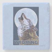 Gray Wolf Howling Wyoming Stenen Onderzetter (Voorkant)