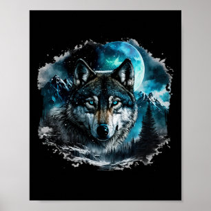 Gray Wolf Hunting Ground Icy Moon Forest Galaxy Poster