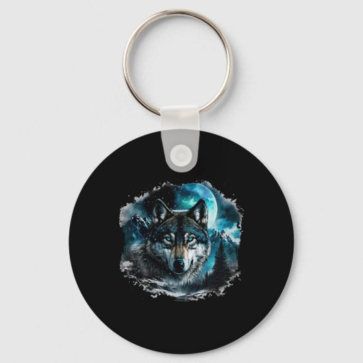 Gray Wolf Hunting Ground Icy Moon Forest Galaxy Sleutelhanger (Voorkant)
