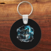Gray Wolf Hunting Ground Icy Moon Forest Galaxy Sleutelhanger (Voorkant)