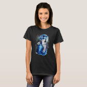 Gray Wolf Hunting Ground Icy Moon Forest Galaxy T-shirt (Voorkant volledig)