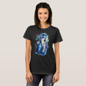 Gray Wolf Hunting Ground Icy Moon Forest Galaxy T-shirt (Voorkant volledig)