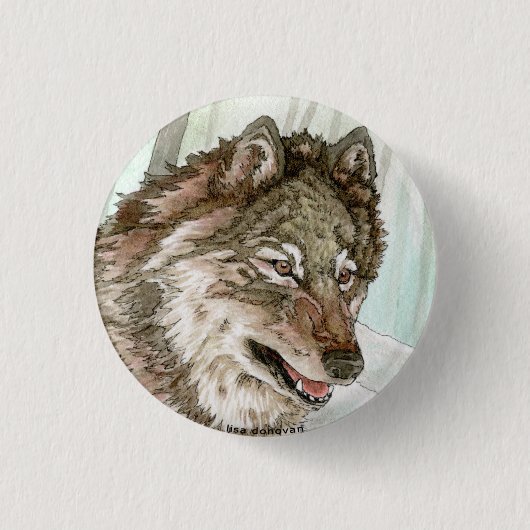Gray Wolf Illustration Pin Ronde Button 3,2 Cm (Voorkant)