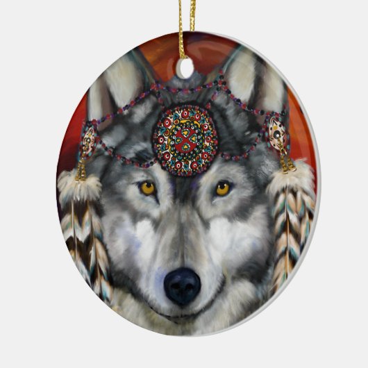 GRAY WOLF KERAMISCH ORNAMENT (Links)