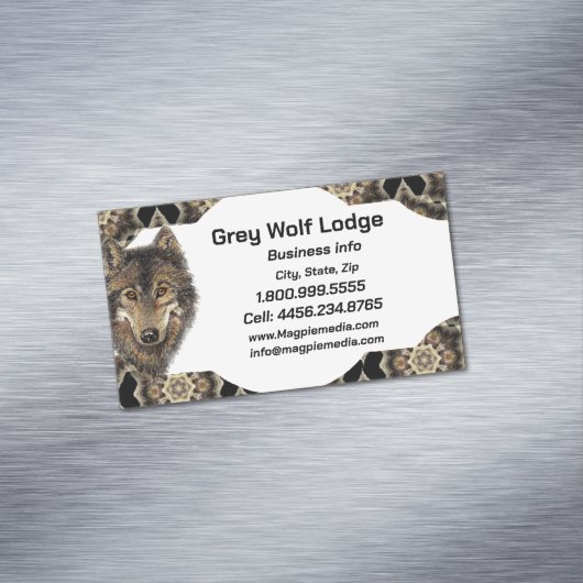 Gray Wolf Lodge Animal Wildlife Art Visitekaartje Magnetisch Visitekaartje (Voorbeeld)