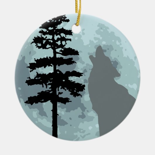 Gray Wolf Moon Keramisch Ornament (Voorkant)