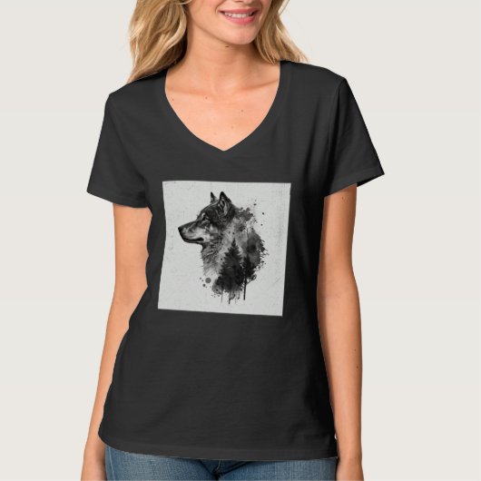 Gray Wolf Paint Splatter Warrior Wild Animal Uniqu T-shirt (Voorkant)