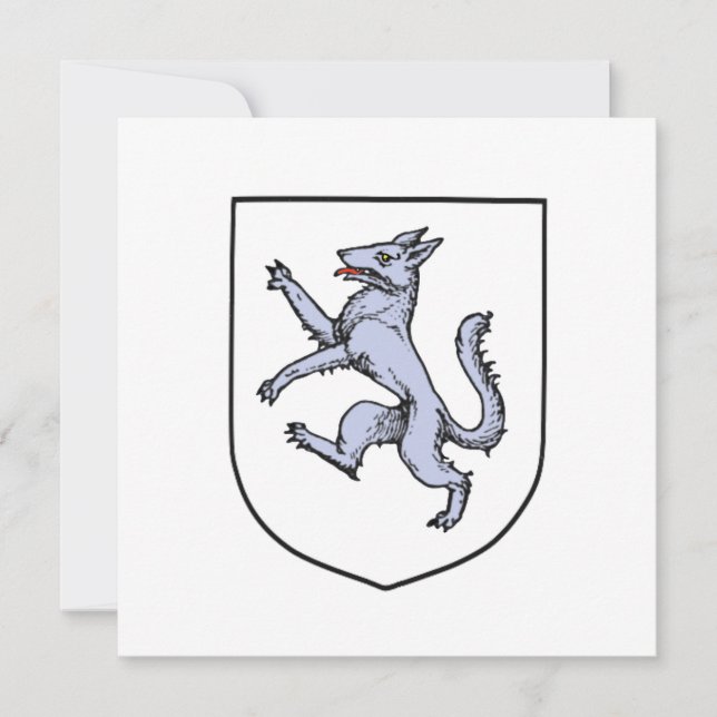Gray Wolf Rampant op een witte schild Herald (Voorkant)