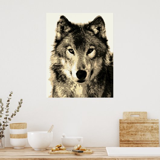 Gray Wolf  Sepia Poster (Keuken)