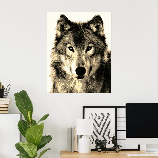 Gray Wolf  Sepia Poster (Thuiskantoor)