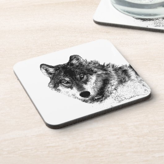 Gray Wolf Sketch Artwork Bier Onderzetter (Linkerzijde)