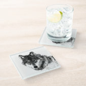 Gray Wolf Sketch Artwork Glazen Onderzetter (Schuin)