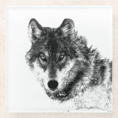 Gray Wolf Sketch Artwork Glazen Onderzetter (Voorkant)