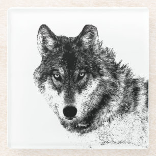 Gray Wolf Sketch Artwork Glazen Onderzetter