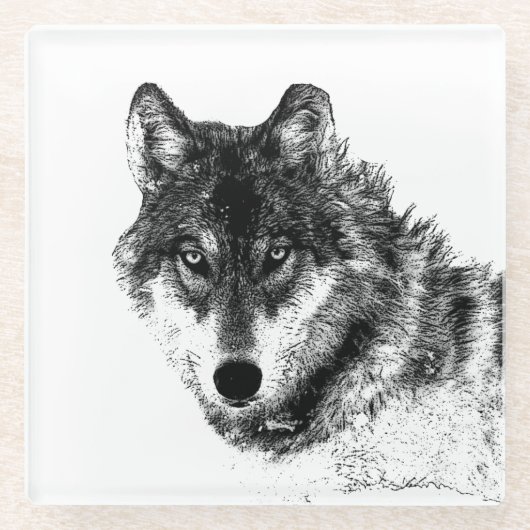 Gray Wolf Sketch Artwork Glazen Onderzetter (Voorkant)