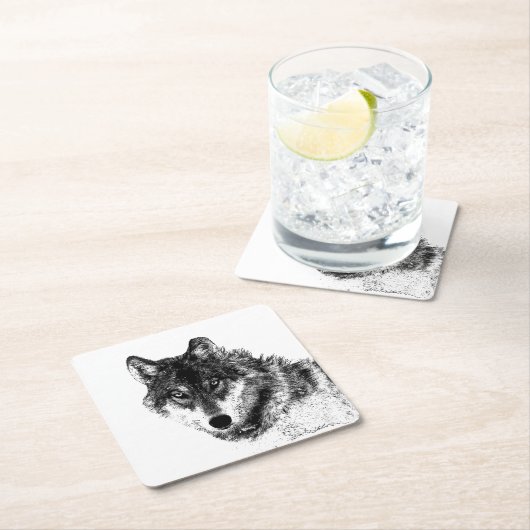 Gray Wolf Sketch Artwork Kartonnen Onderzetters (Insitu)