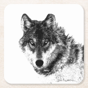 Gray Wolf Sketch Artwork Kartonnen Onderzetters