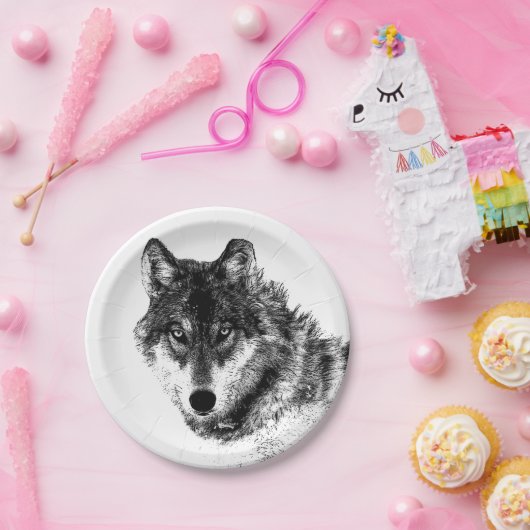 Gray Wolf Sketch Artwork Papieren Bordje (Feest)
