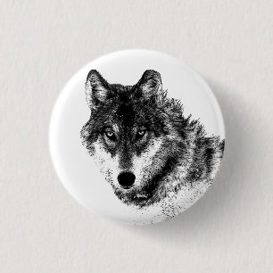 Gray Wolf Sketch Artwork Ronde Button 3,2 Cm