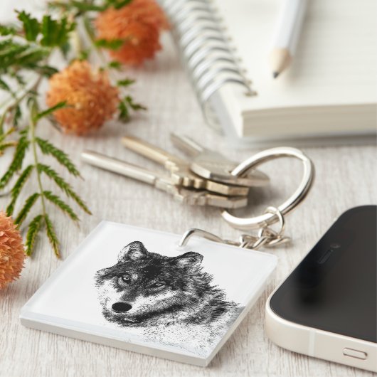 Gray Wolf Sketch Artwork Sleutelhanger (Voorkant Rechts)