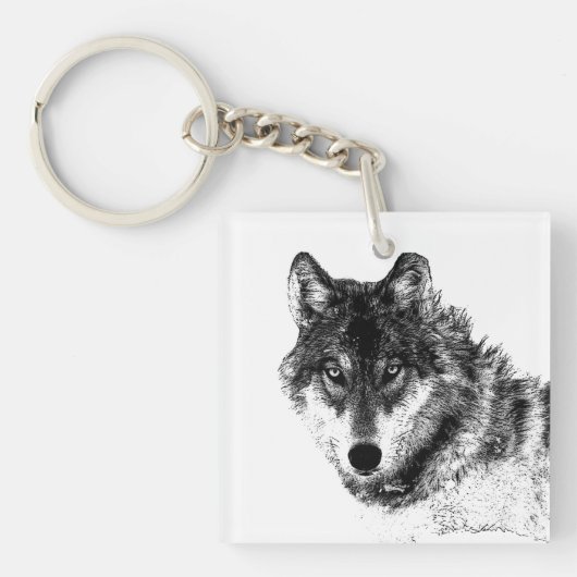 Gray Wolf Sketch Artwork Sleutelhanger (voorkant)
