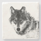 Gray Wolf Sketch Artwork Stenen Onderzetter (Voorkant)