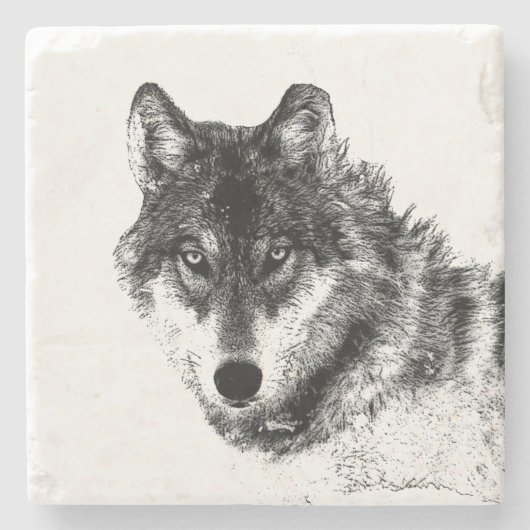 Gray Wolf Sketch Artwork Stenen Onderzetter (Voorkant)