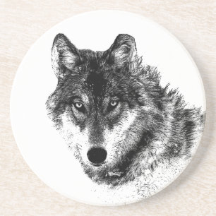 Gray Wolf Sketch Artwork Zandsteen Onderzetter
