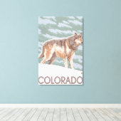 Gray Wolf StandingColorado Canvas Afdruk (Insitu (Houten vloer))