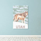 Gray Wolf StandingUtah Canvas Afdruk (Insitu (Houten vloer))